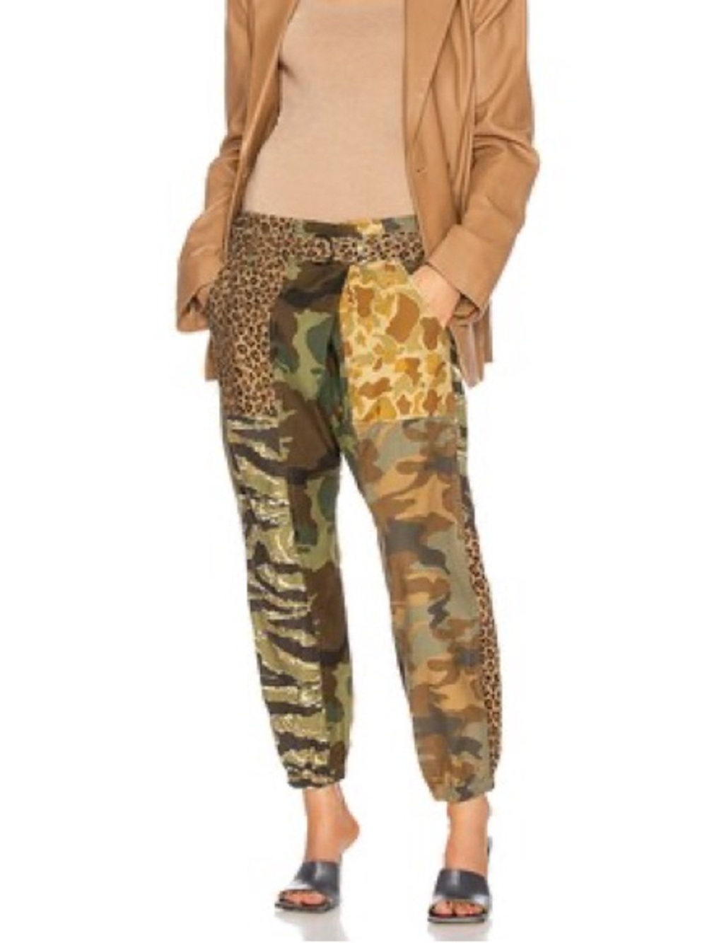 R13 Crossover Patchwork Camo Leopard Cargo Utility Crop Jogger Pants Size 26